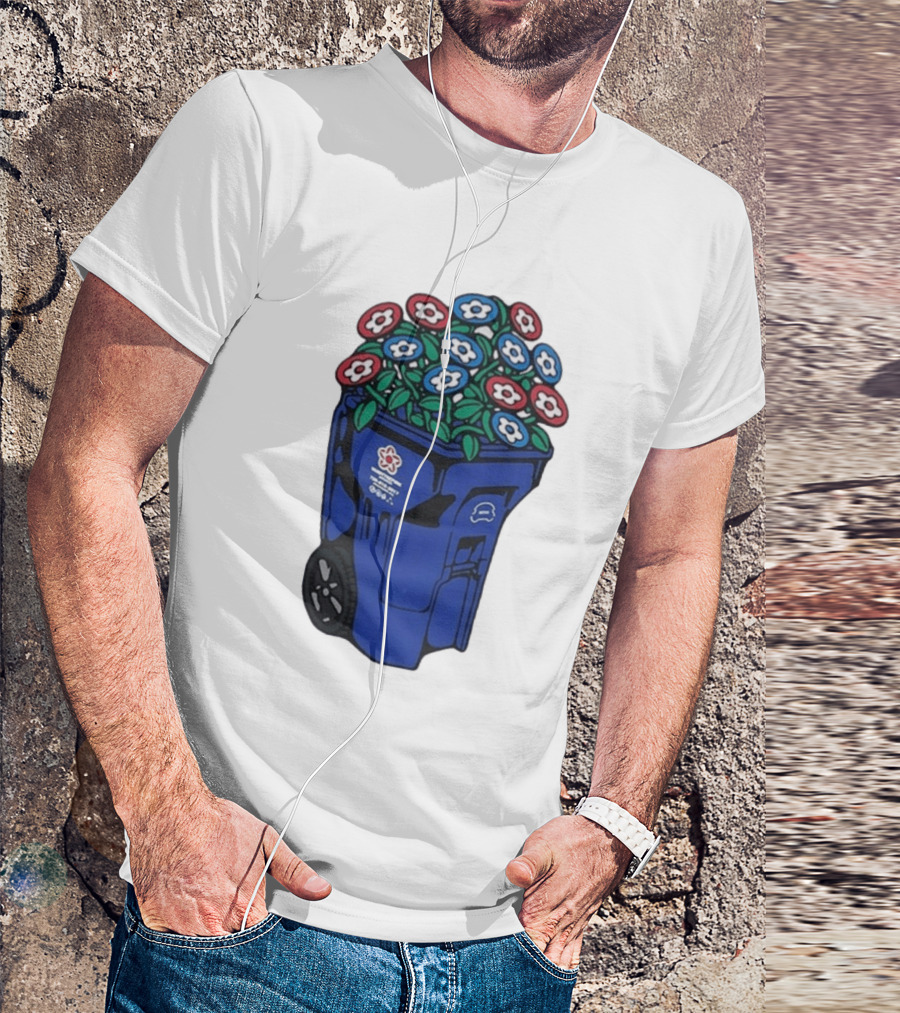 Vandy The Pink Trash Can Blue Recycling Bin Flowers T-Shirt