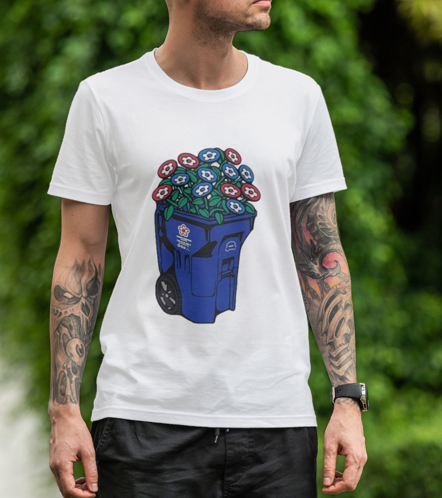 Vandy The Pink Trash Can Blue Recycling Bin Flowers T-Shirt