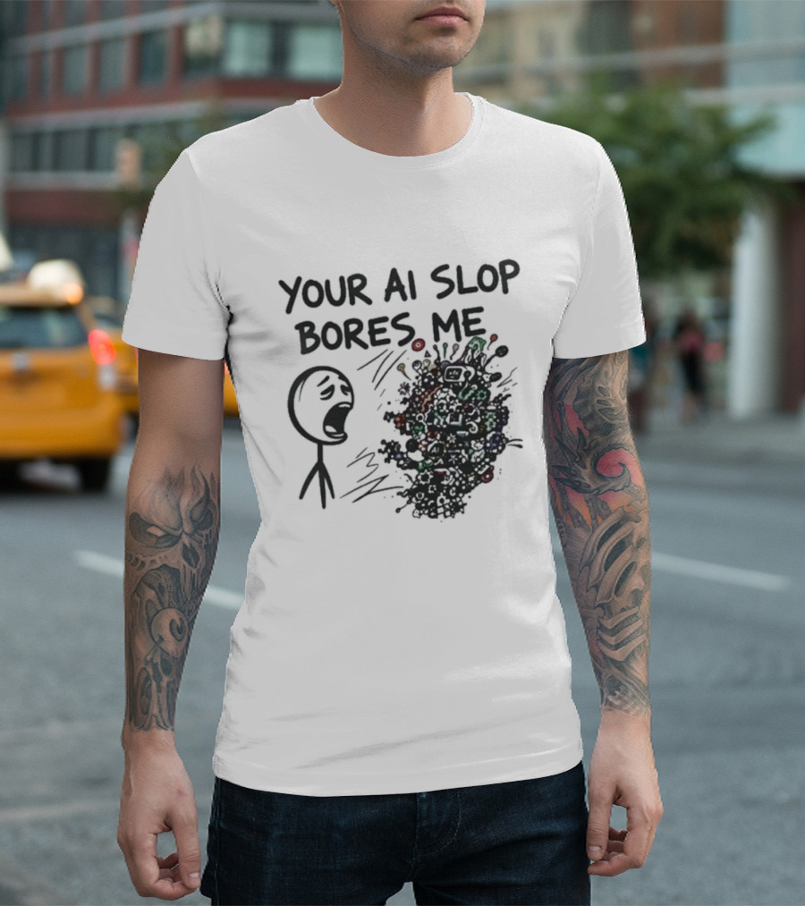 Your AI Slop Bores Me Stick Figure Expression With Colorful Scribbles T-Shirt
