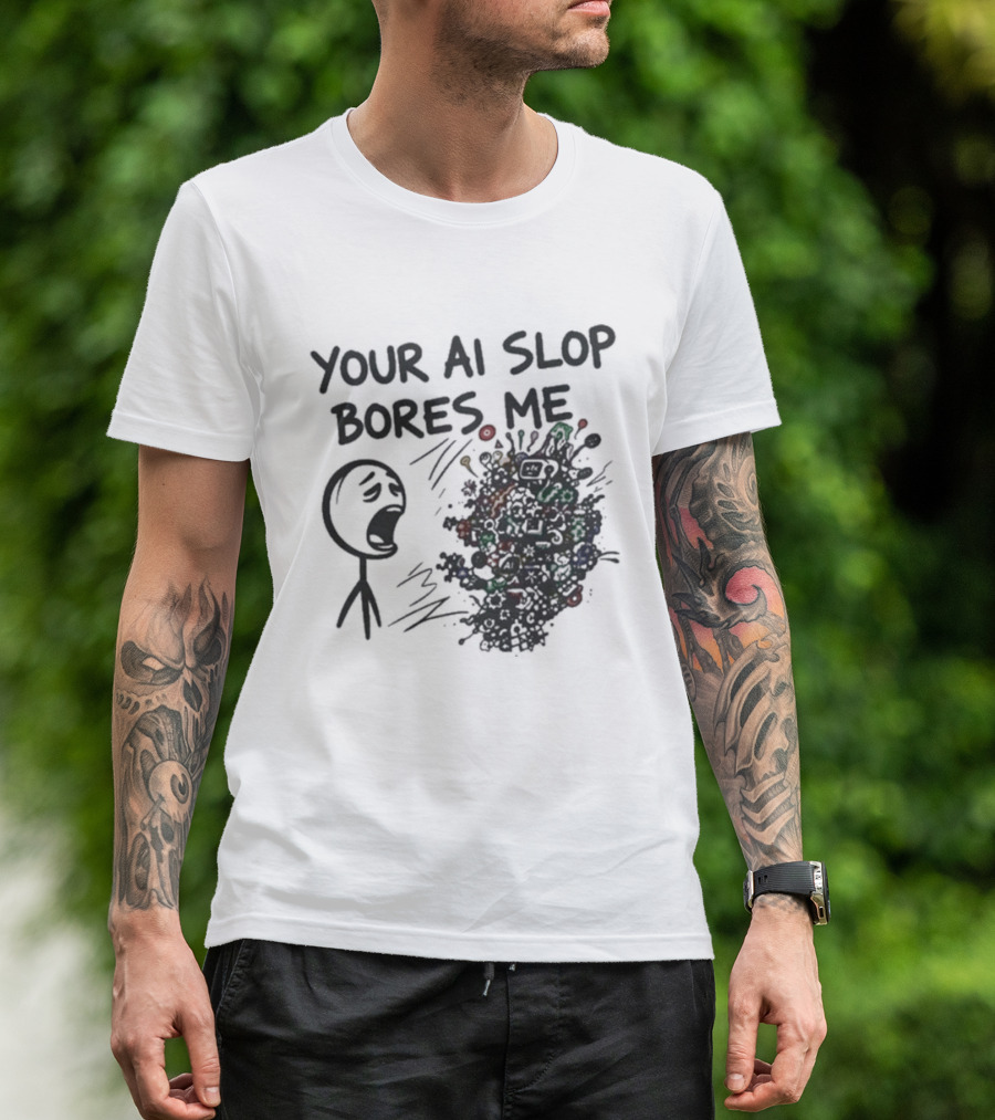 Your AI Slop Bores Me Stick Figure Expression With Colorful Scribbles T-Shirt