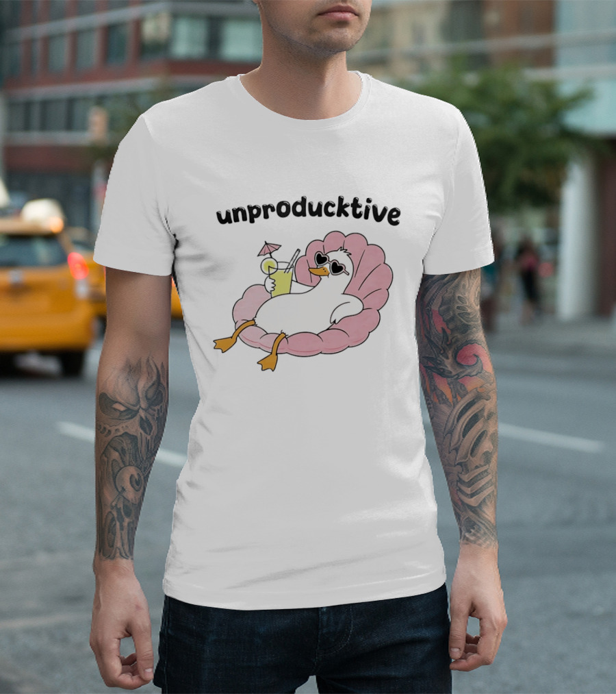 Unproducktive Duck Relaxing In A Shell With A Cocktail Sunglasses Lemonade T-Shirt