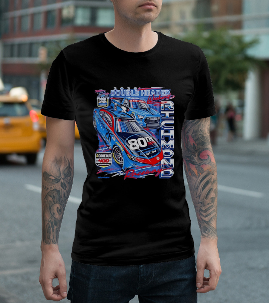 2026 Richmond Raceway Double Header Weekend 80th Anniversary Black Tire 250 Cook Out 400 T-Shirt