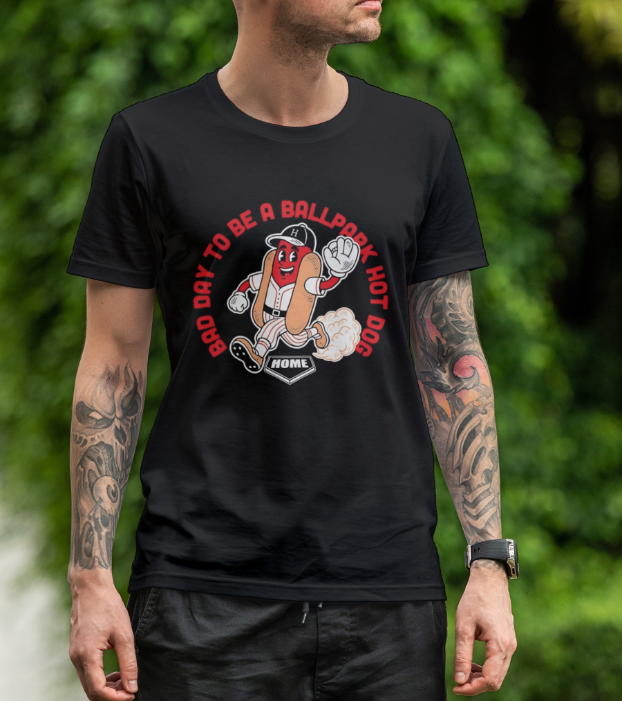 Bad Day To Be A Ballpark Hot Dog Cleveland Baseball Cartoon T-Shirt