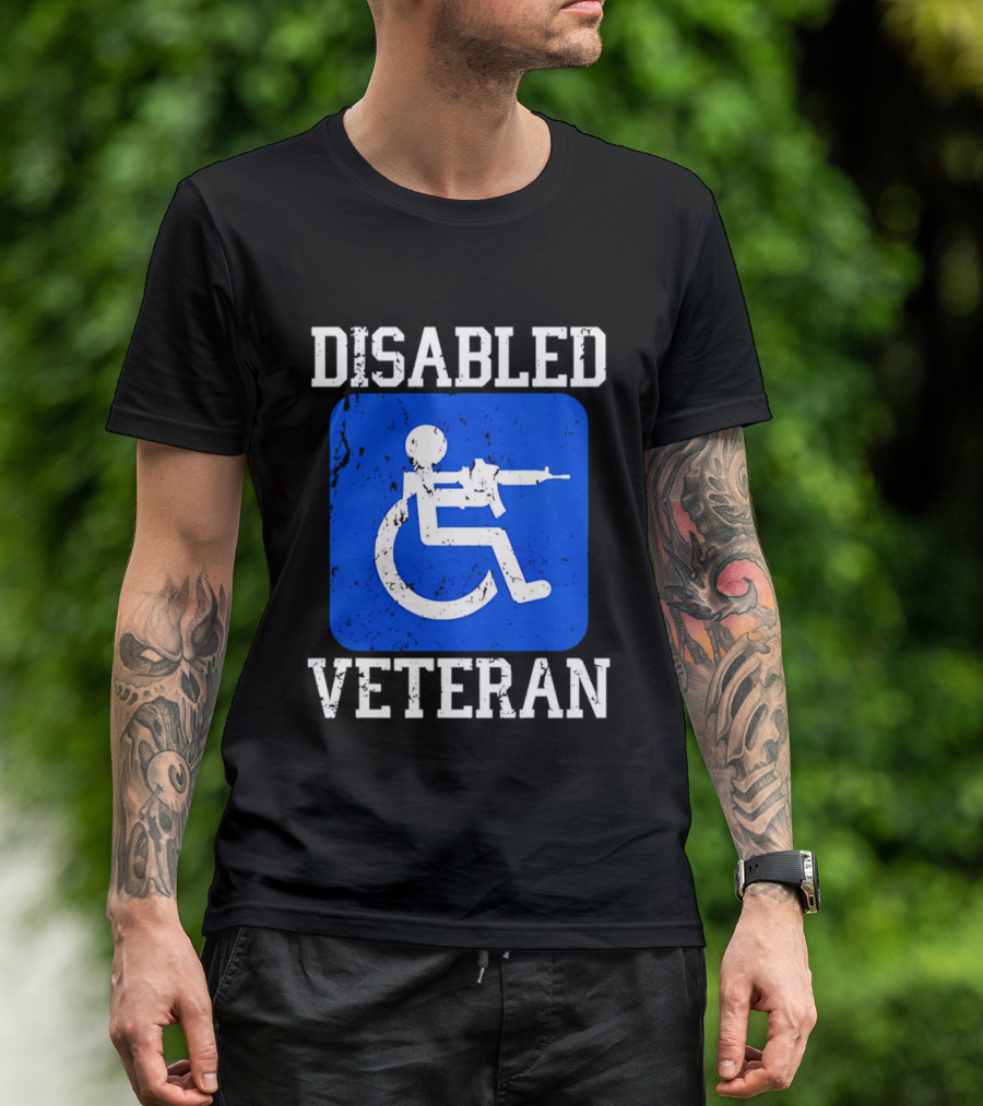 Disabled Veteran Blue Wheelchair Symbol With Gun T-Shirt