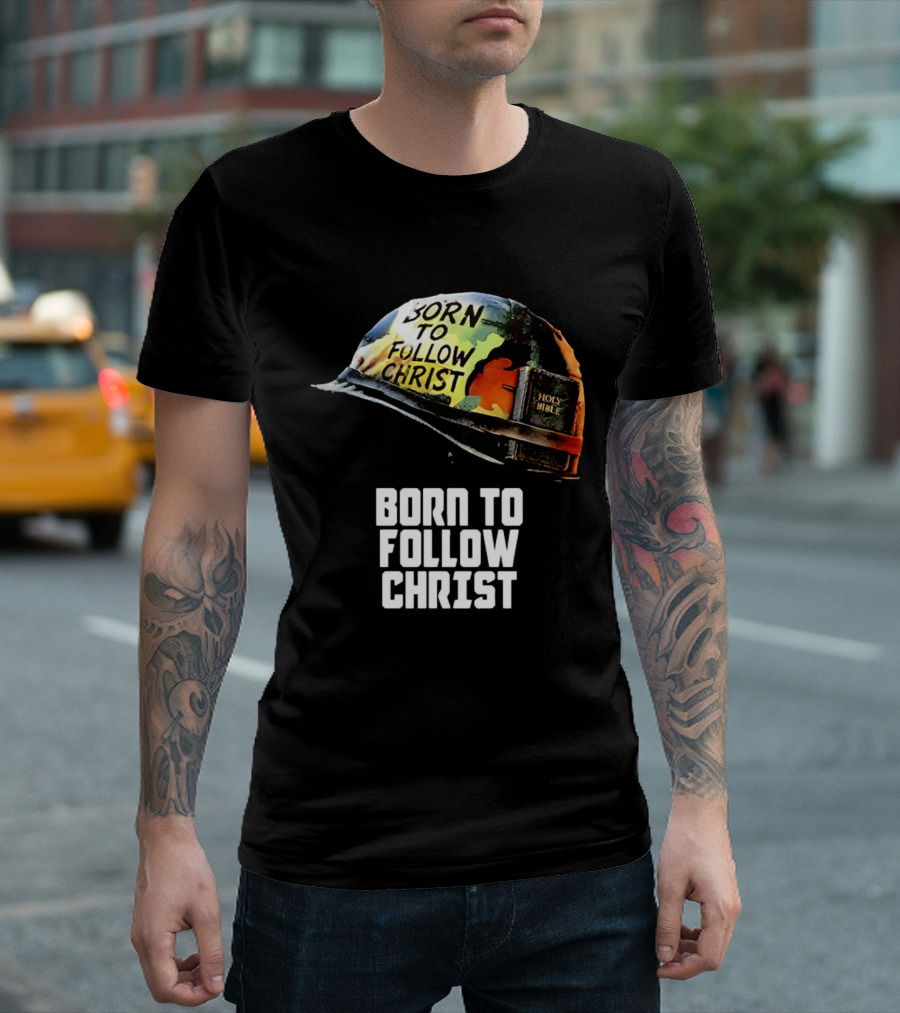 Born To Follow Christ Helmet With Holy Bible Military T-Shirt