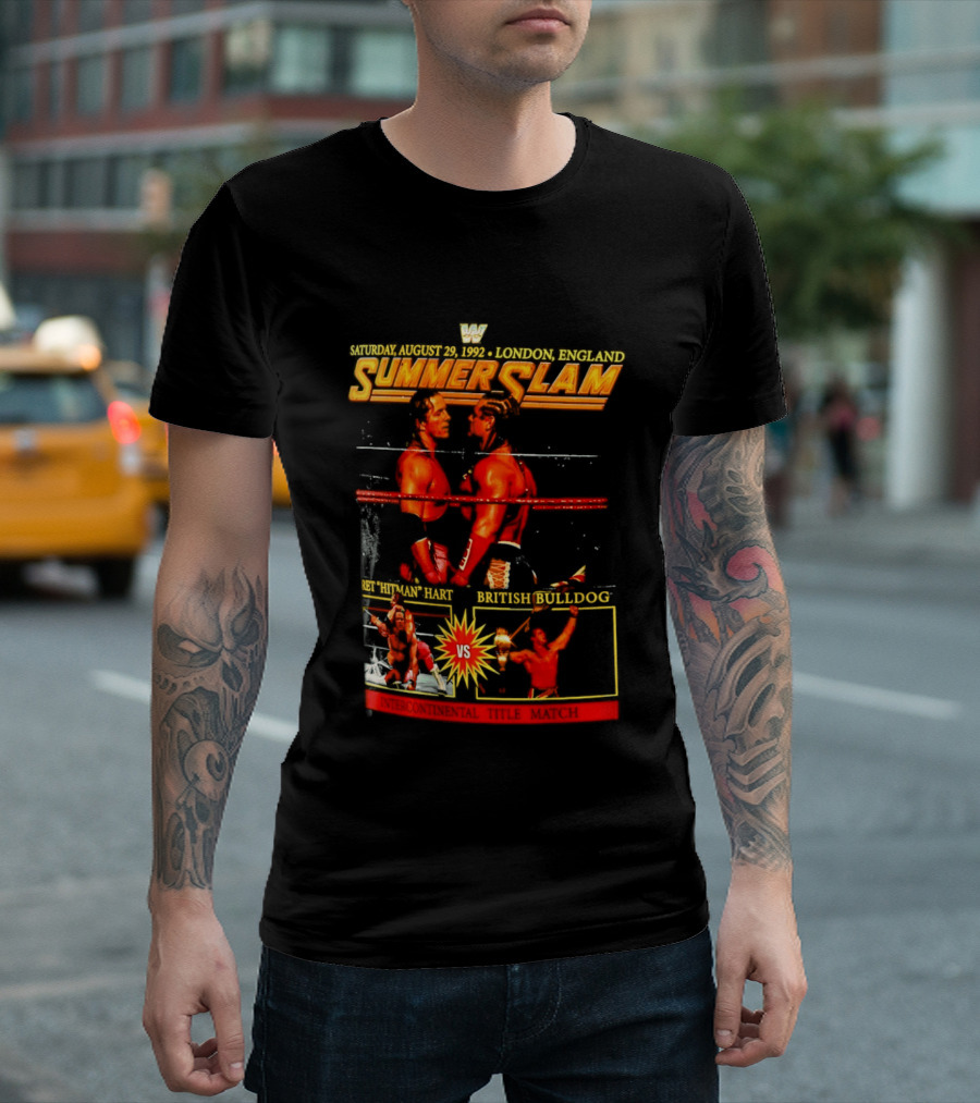 WWF SummerSlam 1992 Bret Hart Vs British Bulldog London England T-Shirt
