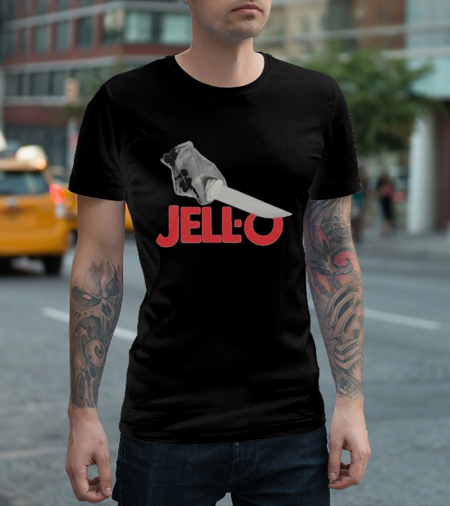 Jello Knife Red Oozing Text And Gloved Dagger T-Shirt