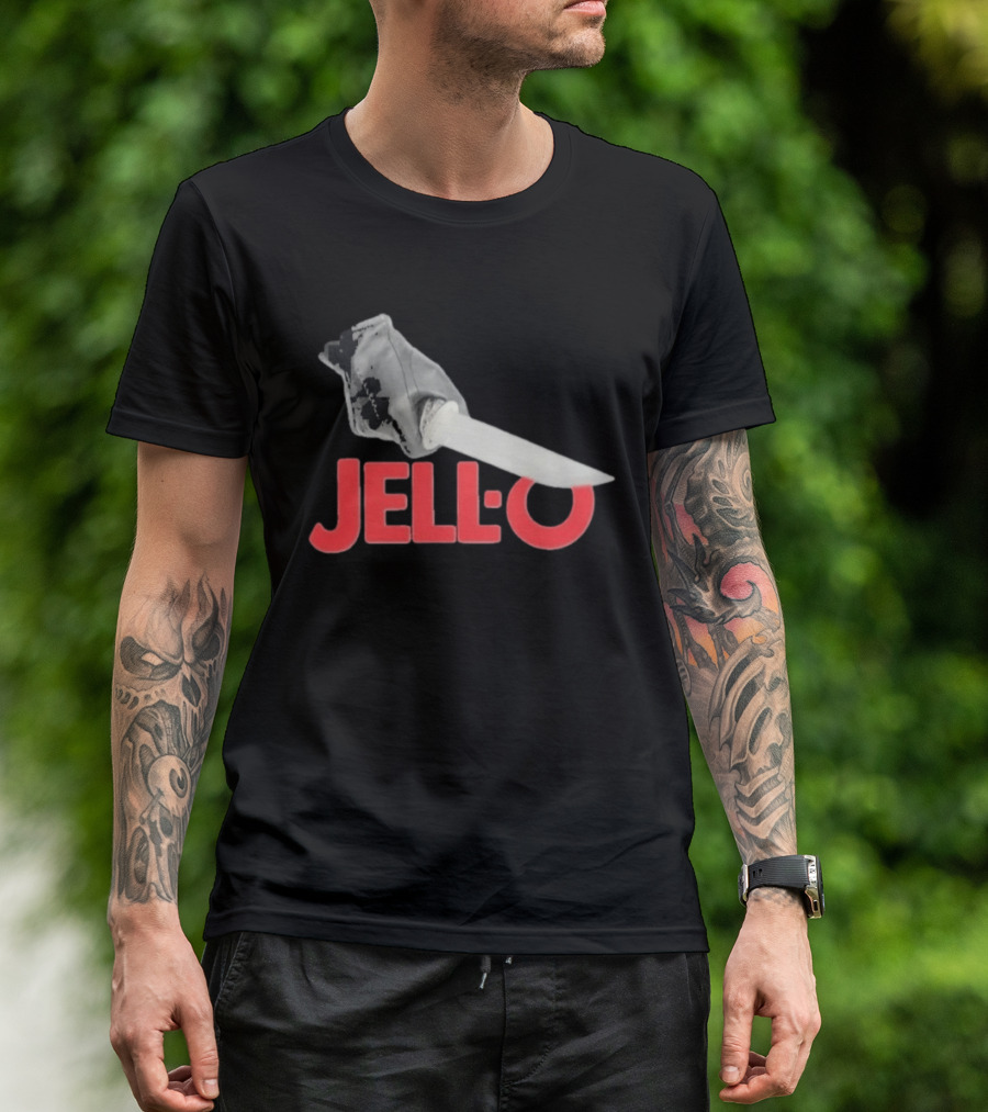 Jello Knife Red Oozing Text And Gloved Dagger T-Shirt