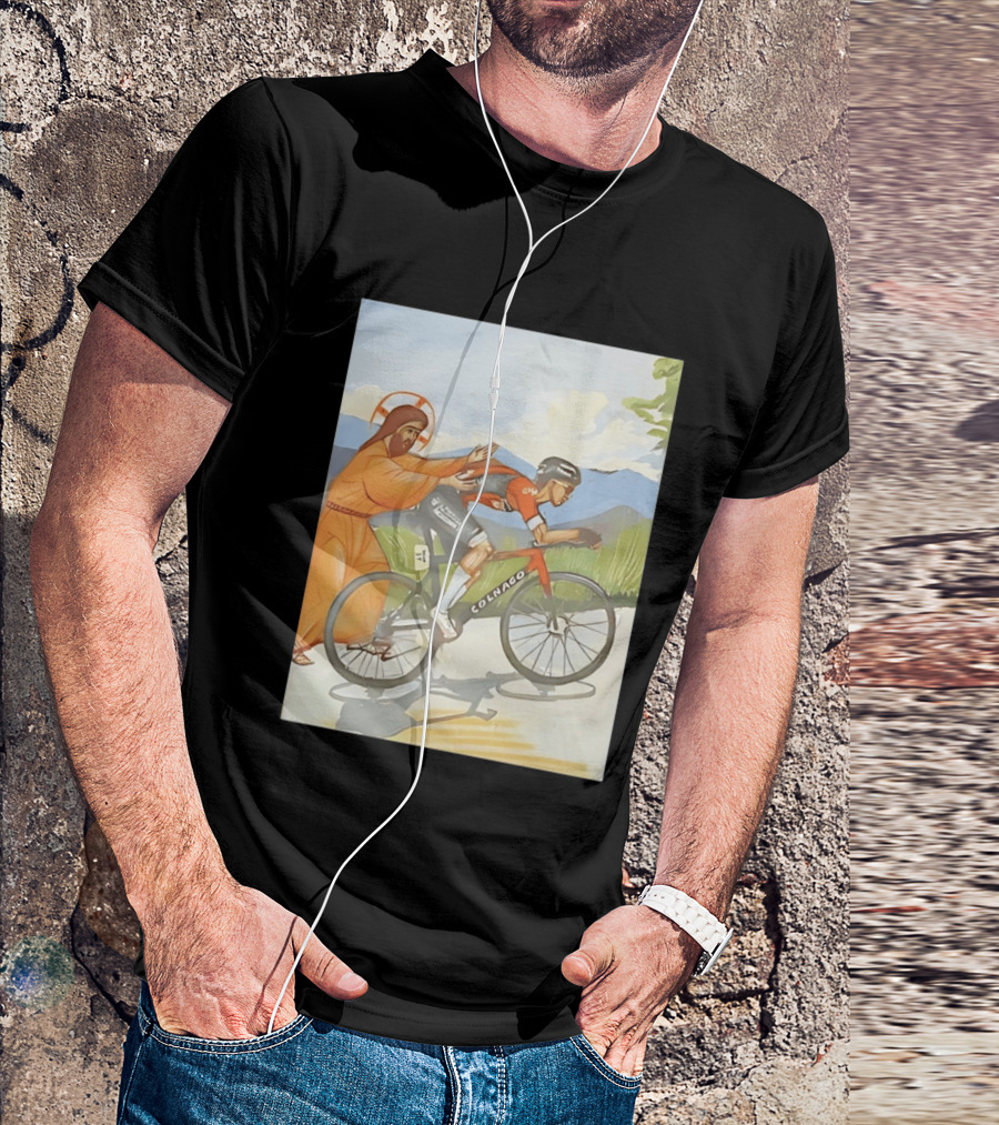 Jesus Gives Tadej Pogačar A Push Colnago Cycling T-Shirt