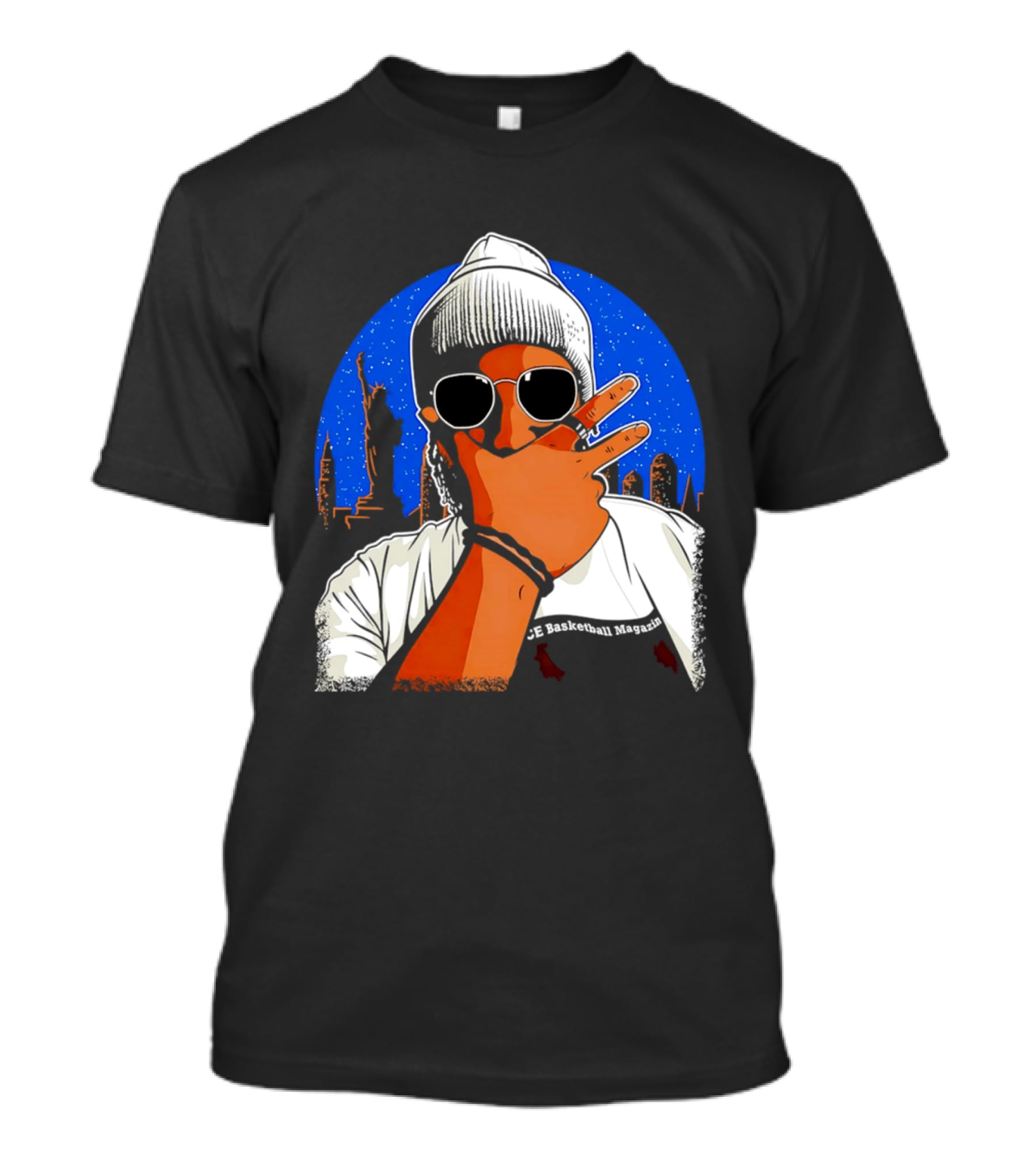 CE Basketball Magazin NYC Skyline Statue Of Liberty Statue Peace Sign T-Shirt