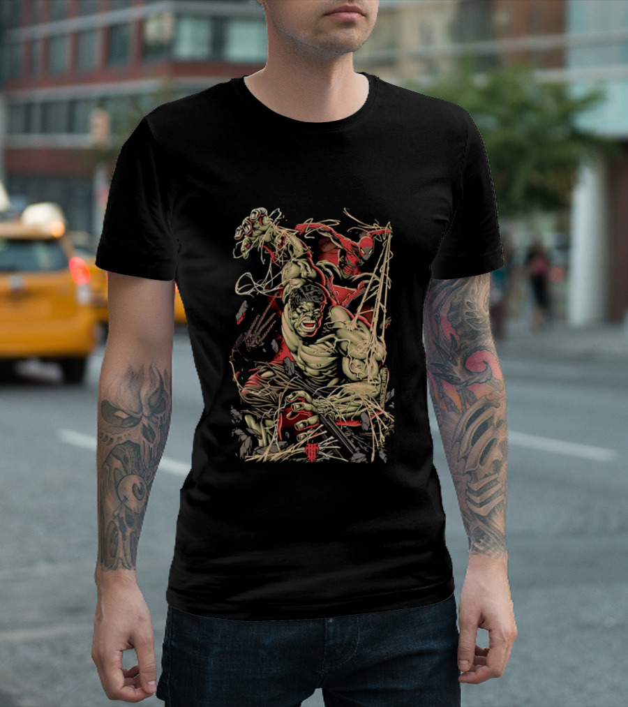 Marvel Hulk Spider Man Dynamic Action Scene T-Shirt