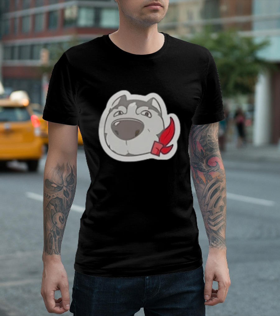 Husky Dog With Red Bandana Puppy Cute Cartoon Face T-Shirt