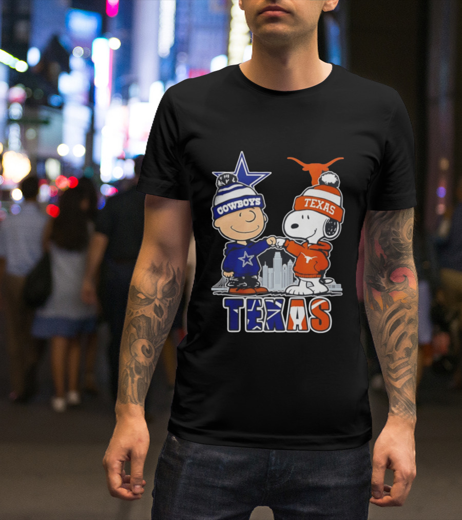 Dallas Cowboys Texas Longhorns Peanuts Characters Stadium Scene T-Shirt