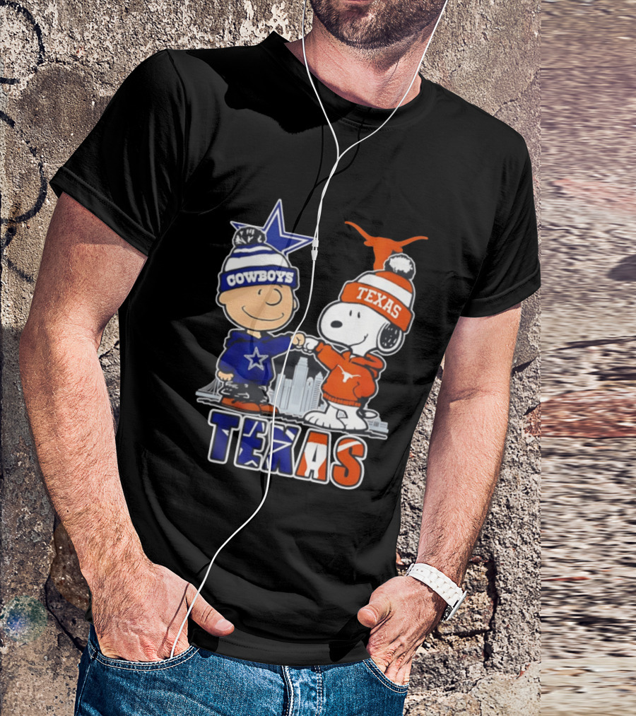 Dallas Cowboys Texas Longhorns Peanuts Characters Stadium Scene T-Shirt