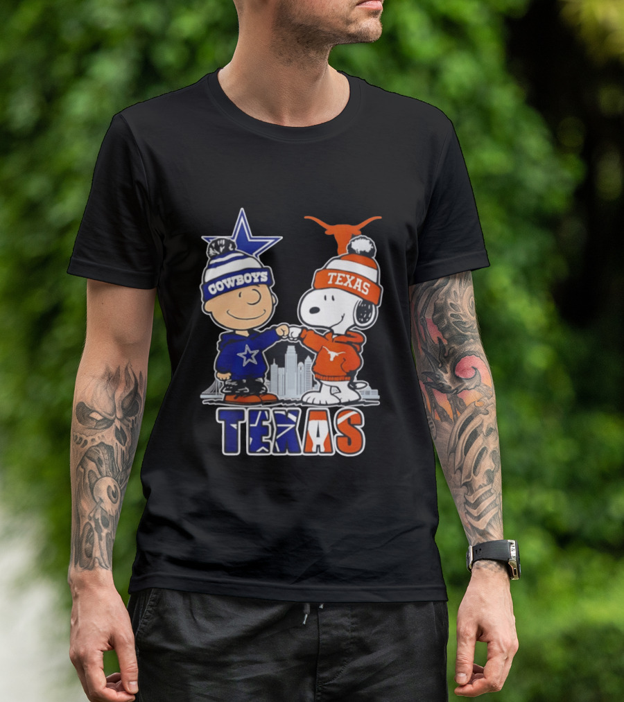 Dallas Cowboys Texas Longhorns Peanuts Characters Stadium Scene T-Shirt