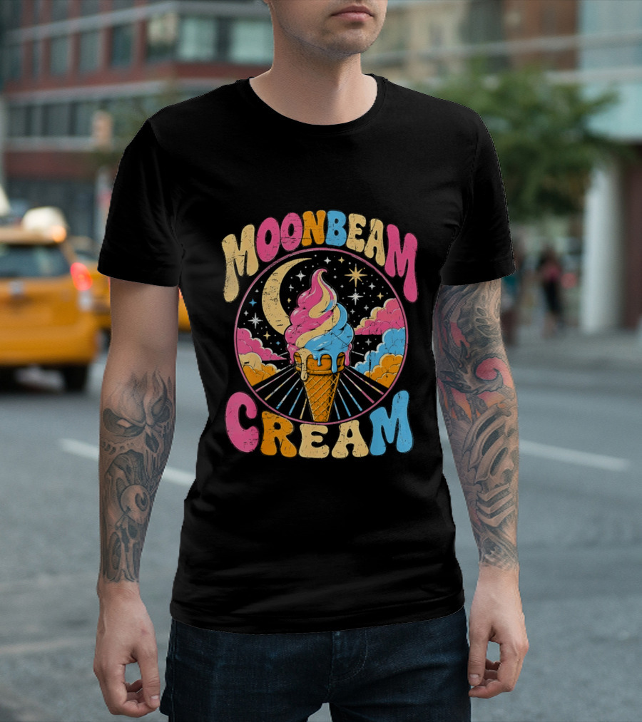 Moonbeam Cream Ice Cream Cone Crescent Moon And Stars T-Shirt
