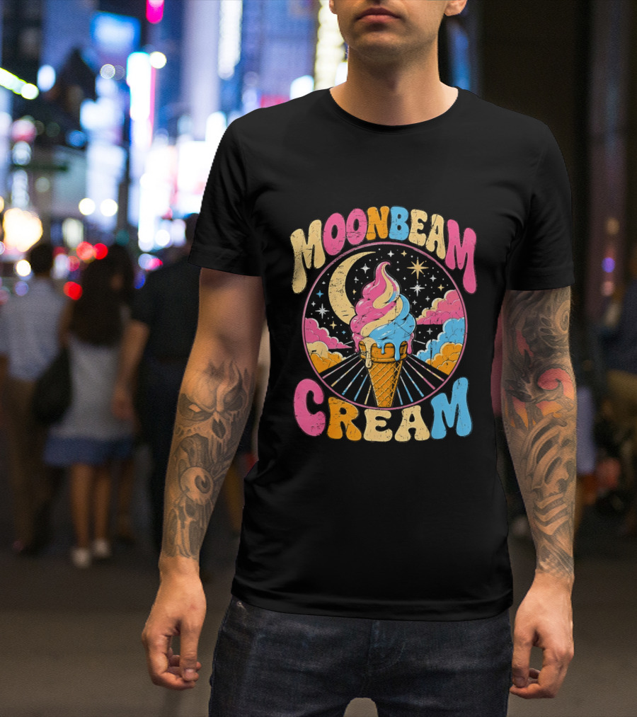 Moonbeam Cream Ice Cream Cone Crescent Moon And Stars T-Shirt