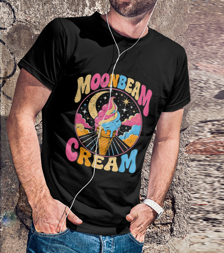Moonbeam Cream Ice Cream Cone Crescent Moon And Stars T-Shirt