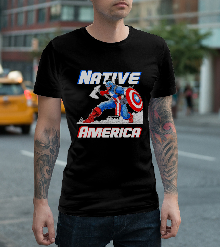 Native America Captain America Axe And Shield Hero T-Shirt