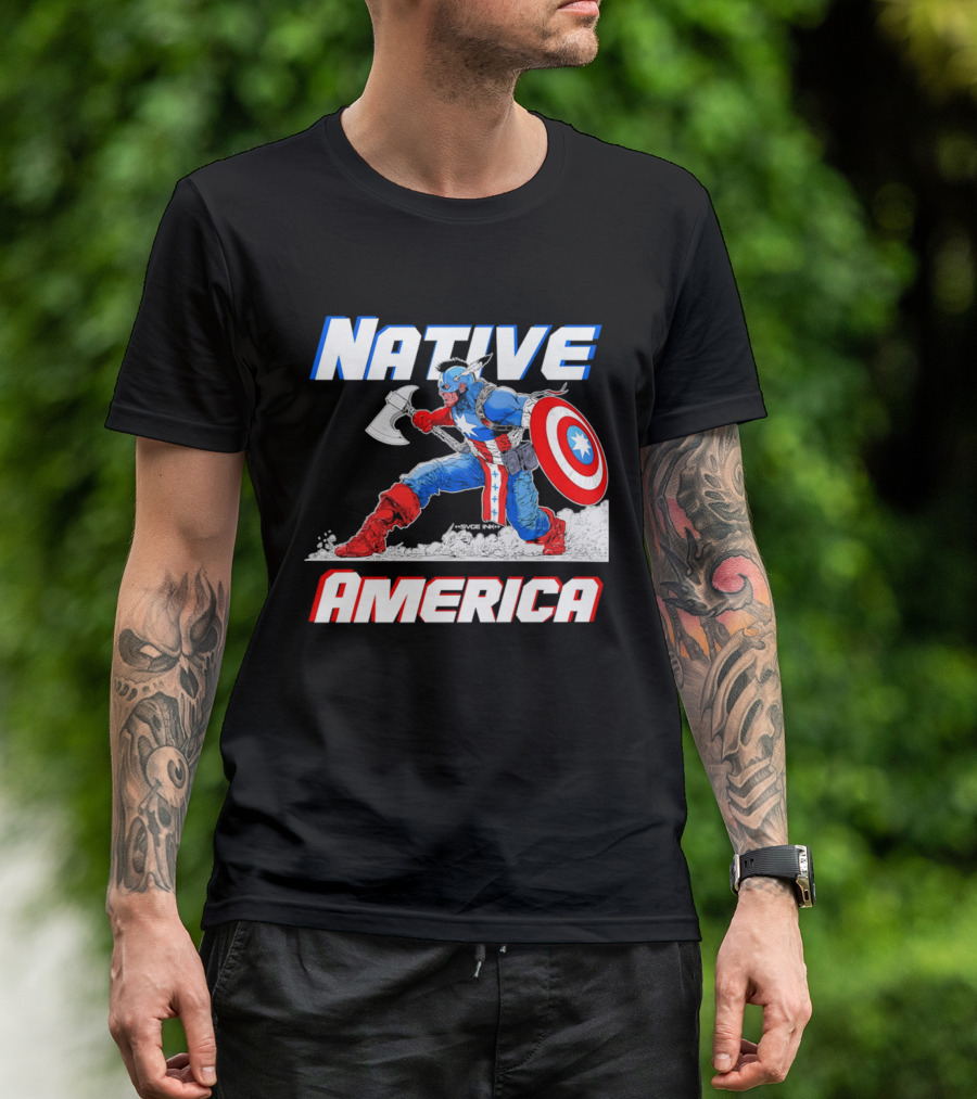 Native America Captain America Axe And Shield Hero T-Shirt