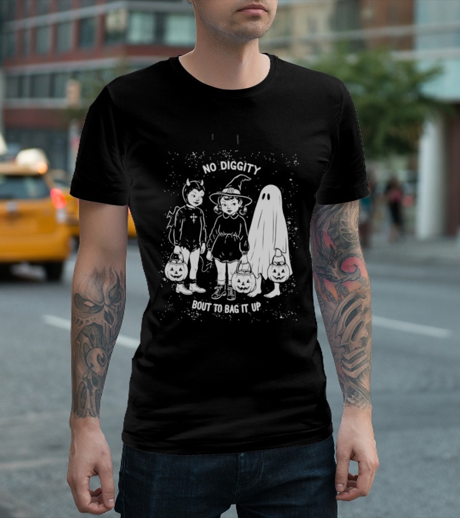 No Diggity Bout To Bag It Up Halloween Ghost Witch Devil Kids Spooky Season T-Shirt