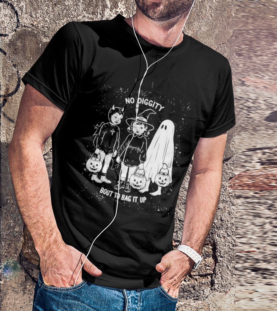No Diggity Bout To Bag It Up Halloween Ghost Witch Devil Kids Spooky Season T-Shirt