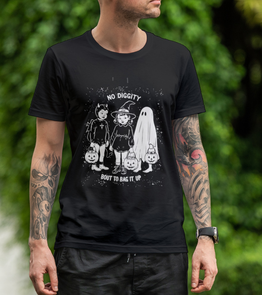 No Diggity Bout To Bag It Up Halloween Ghost Witch Devil Kids Spooky Season T-Shirt
