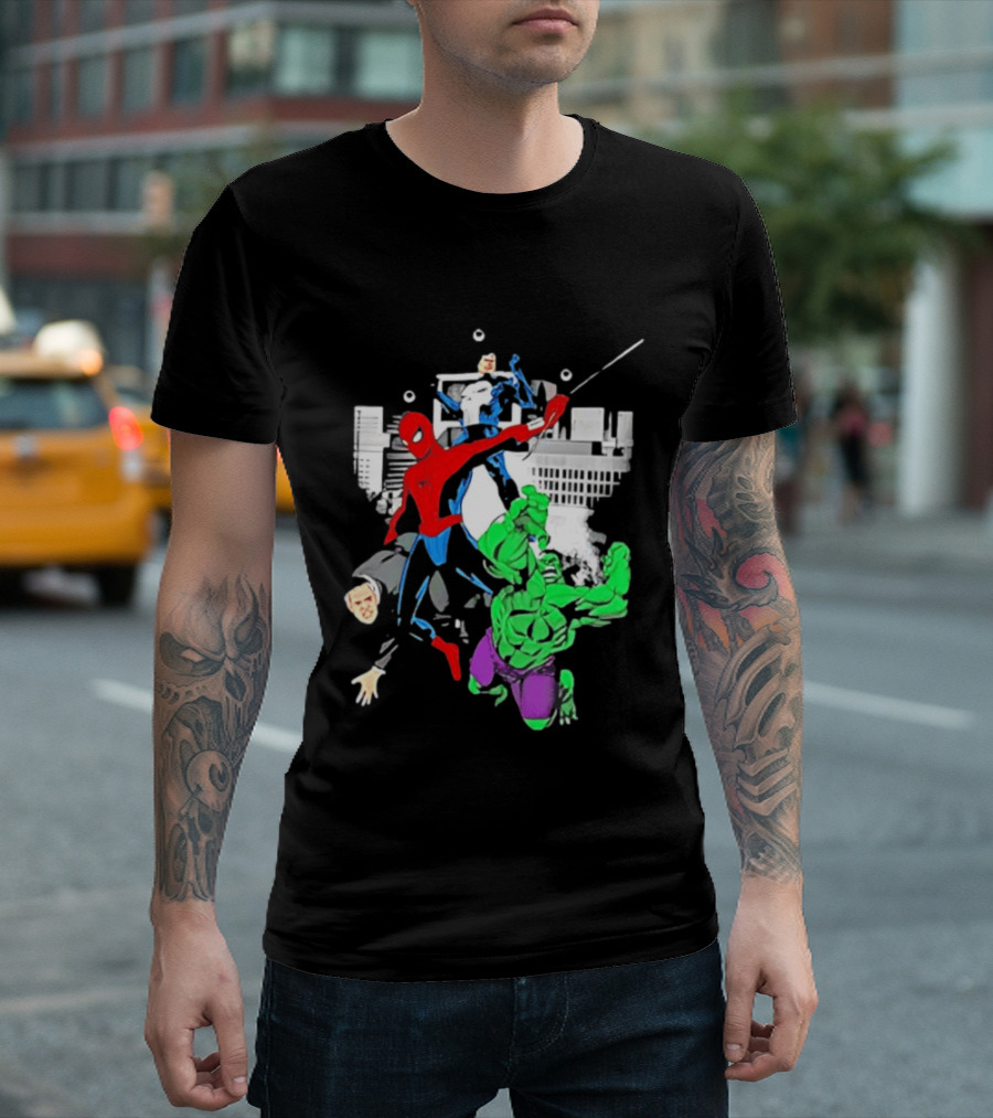 Spider Man The Punisher And The Hulk Marvel Comic Heroes Collage T-Shirt