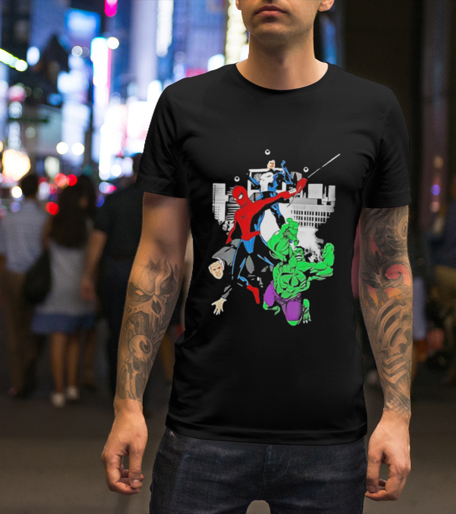 Spider Man The Punisher And The Hulk Marvel Comic Heroes Collage T-Shirt