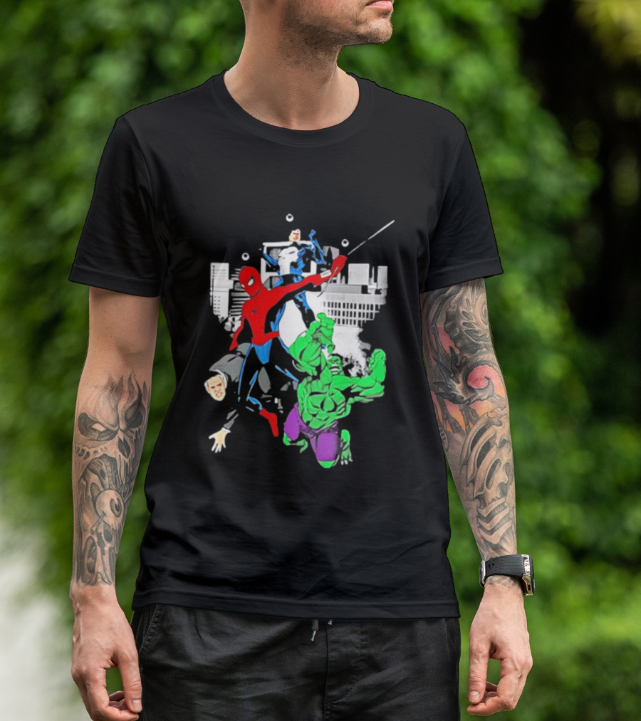 Spider Man The Punisher And The Hulk Marvel Comic Heroes Collage T-Shirt