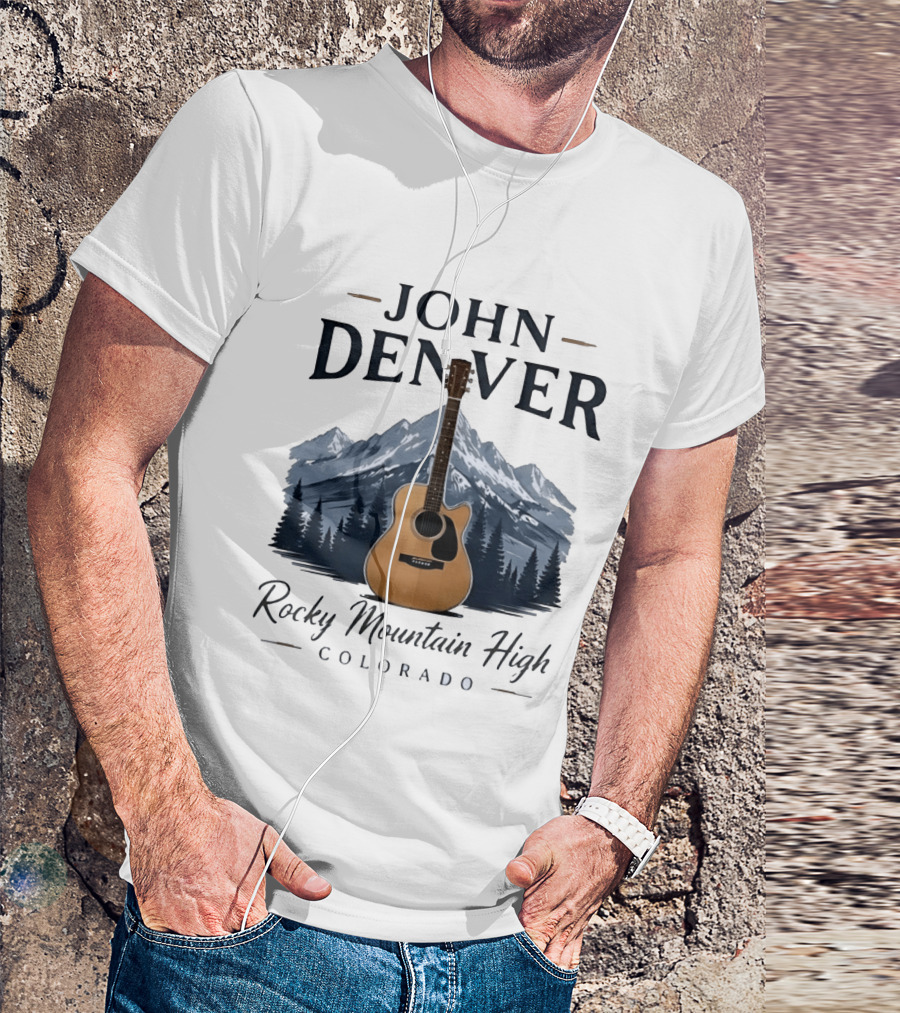 John Denver Rocky Mountain High Colorado Guitar Mountain Scene T-Shirt