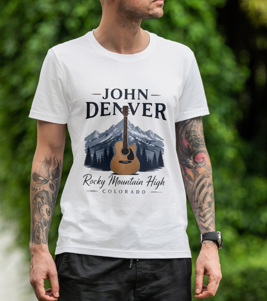 John Denver Rocky Mountain High Colorado Guitar Mountain Scene T-Shirt