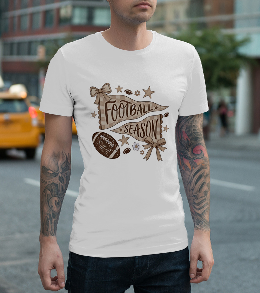 Football Season Pennant Bows And Stars With Footballs T-Shirt