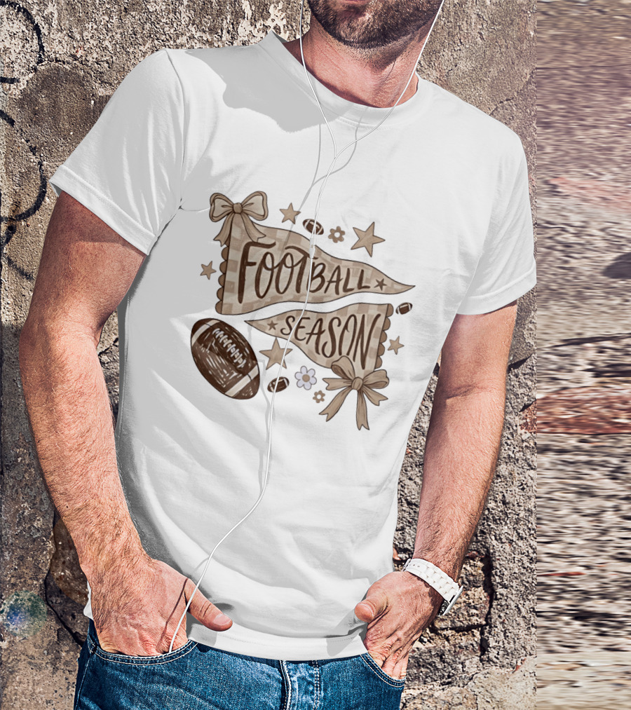 Football Season Pennant Bows And Stars With Footballs T-Shirt