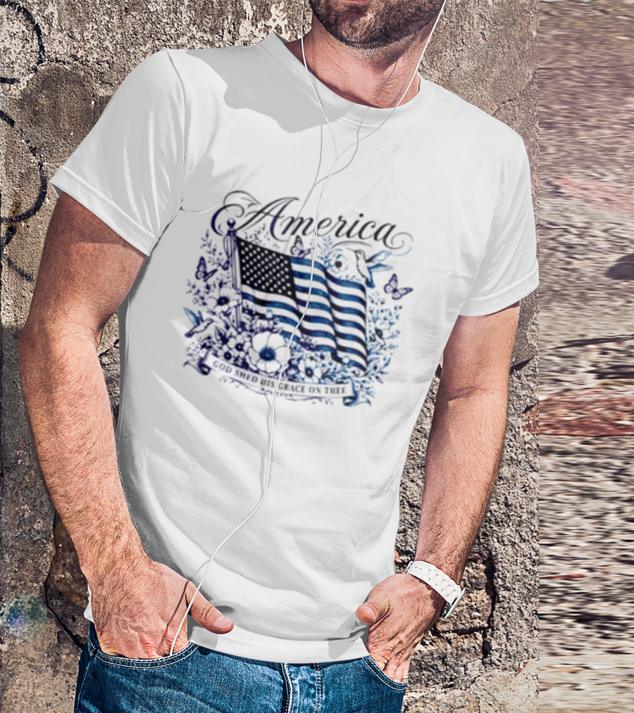 America God Shed His Grace On Thee Flag And Nature T-Shirt