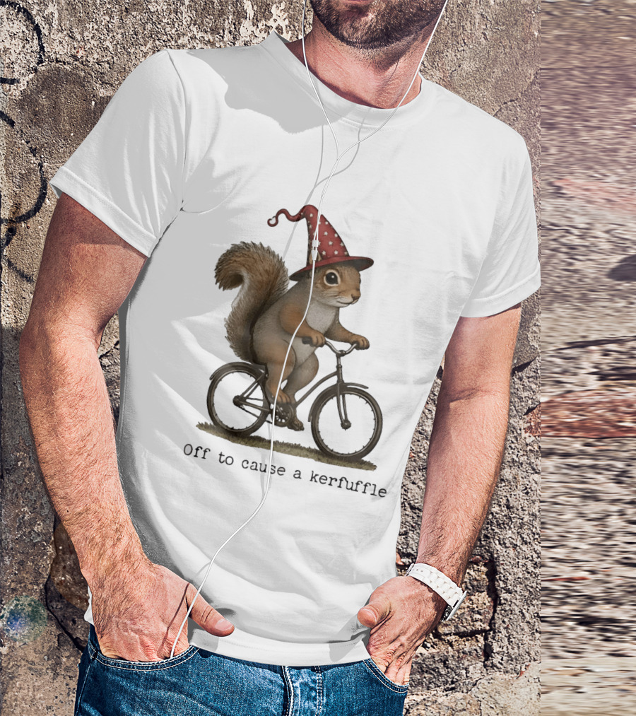 Squirrel In Wizard Hat Riding Bicycle Off To Cause A Kerfuffle T-Shirt