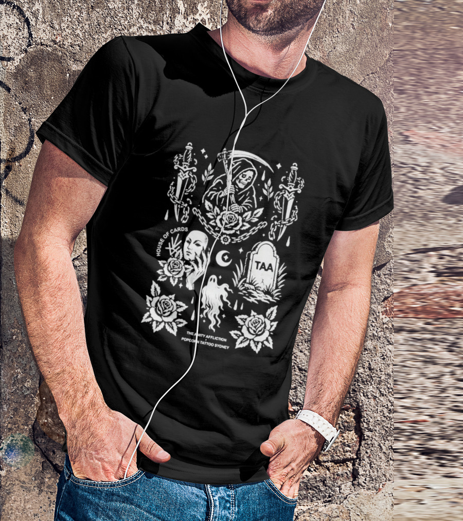 The Amity Affliction X Popcorn Tattoo Sydney Grim Reaper Floral Cemetery TAA T-Shirt