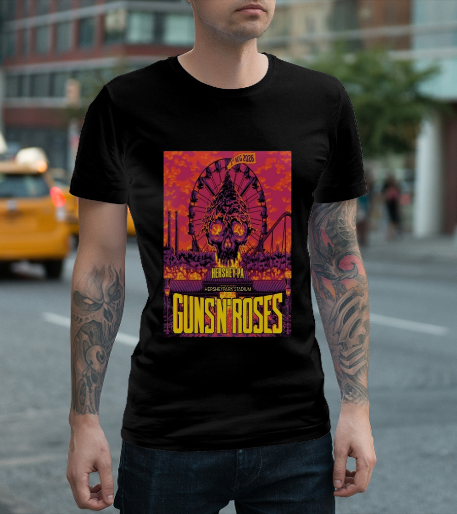 Guns N' Roses Aug 01 2026 Hersheypark Stadium Hershey PA Ferris Wheel Skull Tour T-Shirt