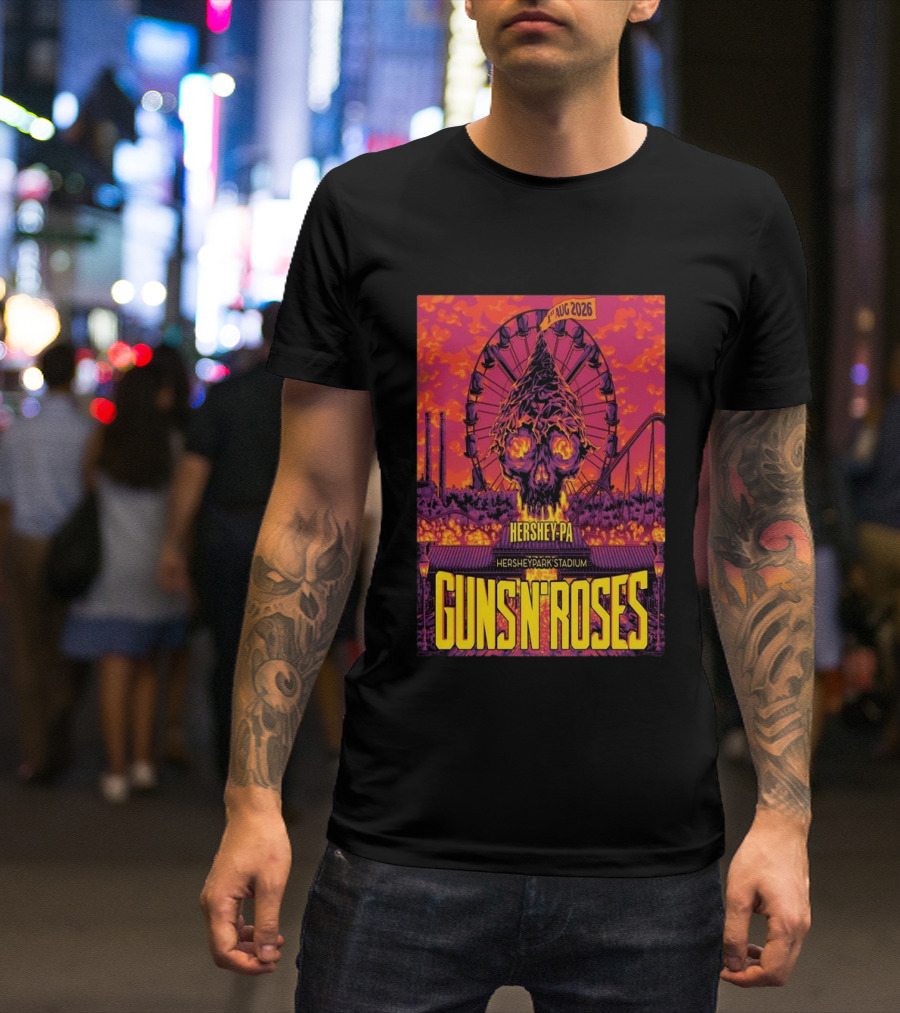 Guns N' Roses Aug 01 2026 Hersheypark Stadium Hershey PA Ferris Wheel Skull Tour T-Shirt