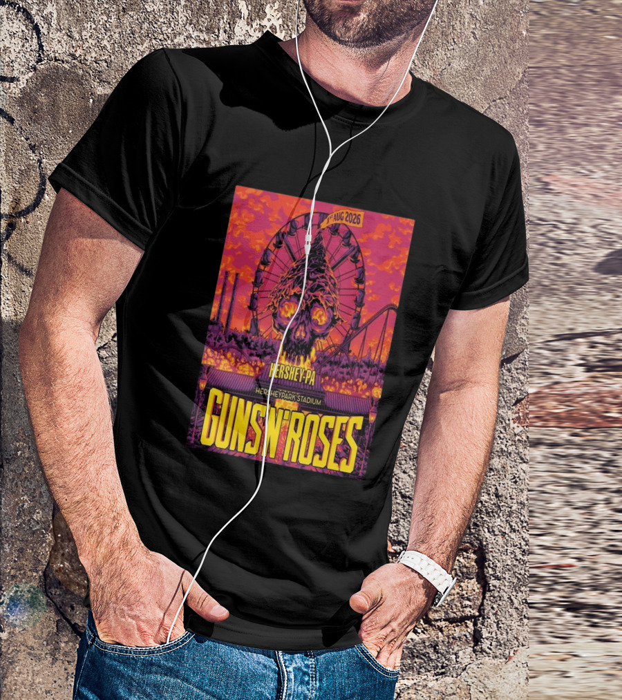 Guns N' Roses Aug 01 2026 Hersheypark Stadium Hershey PA Ferris Wheel Skull Tour T-Shirt