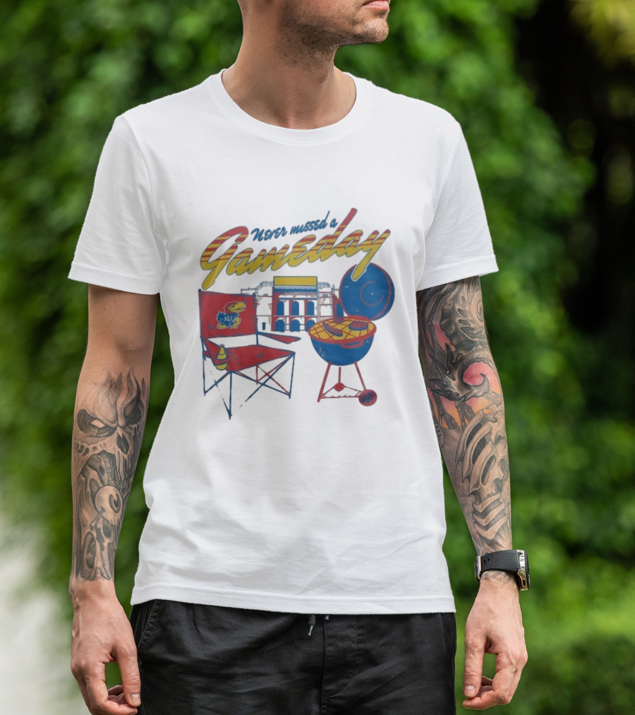 Kansas Jayhawks Never Missed A Gameday BBQ Chair Stadium Grill T-Shirt