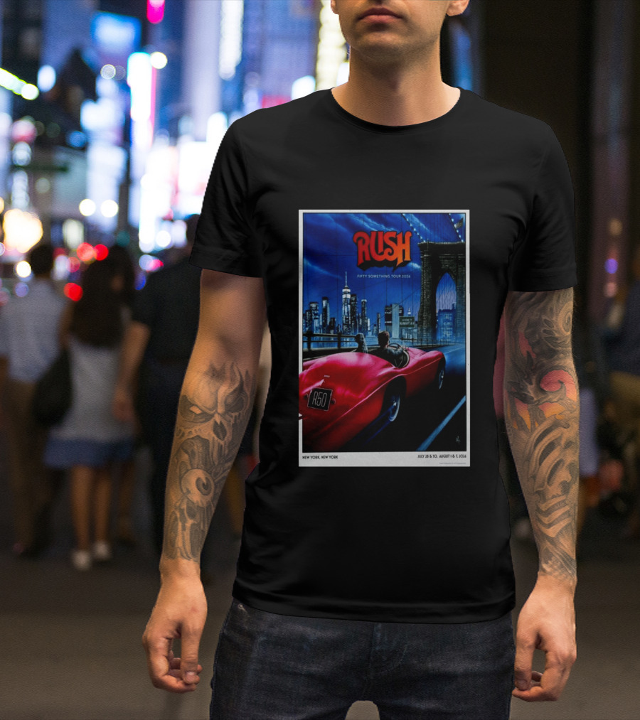 Rush Fifty Something Tour 2026 Manhattan NYC July 28 30 August 1 3 New York Bridge Red Car T-Shirt