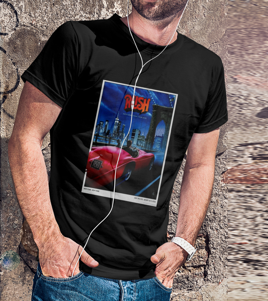 Rush Fifty Something Tour 2026 Manhattan NYC July 28 30 August 1 3 New York Bridge Red Car T-Shirt