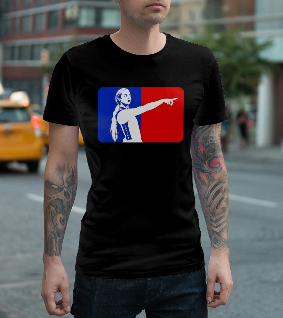 Sophie Cunningham WNBA 2026 Pointing Gesture In Blue And Red T-Shirt