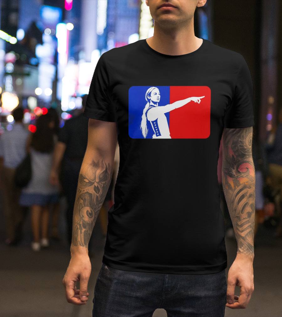 Sophie Cunningham WNBA 2026 Pointing Gesture In Blue And Red T-Shirt
