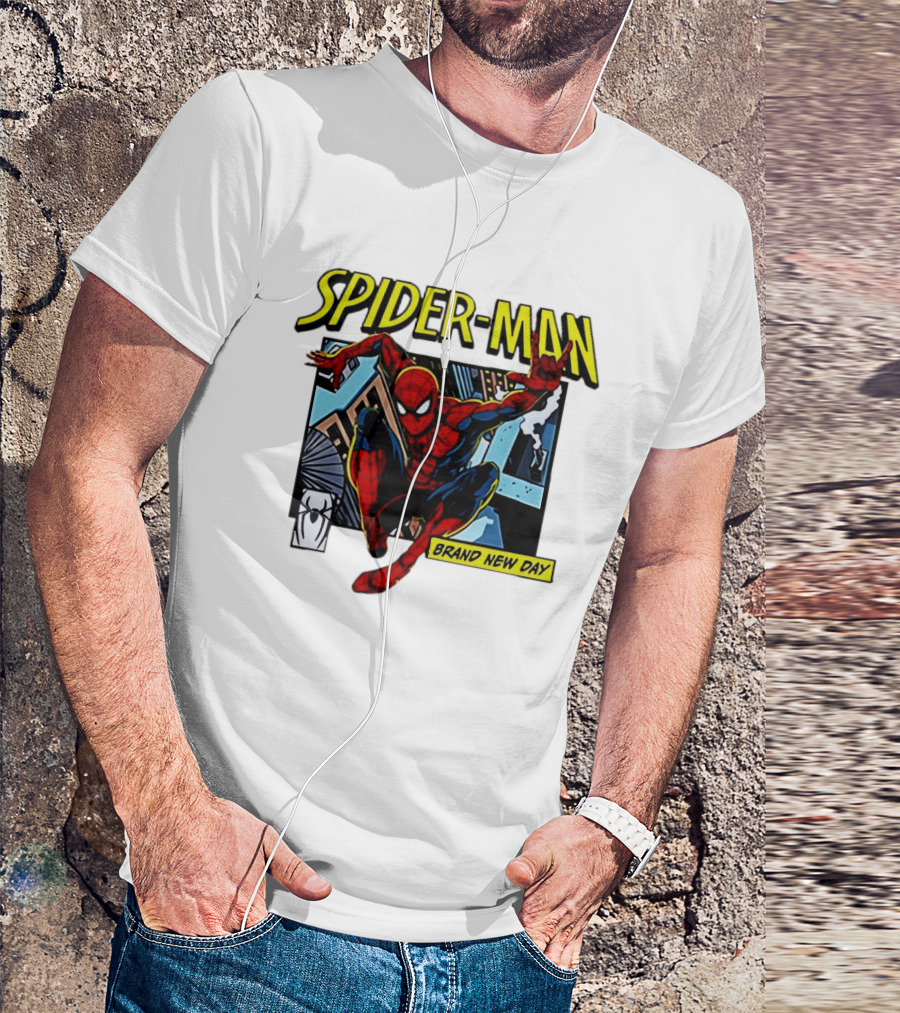 Spider Man Brand New Day Iconic Comic Style Swinging Action T-Shirt