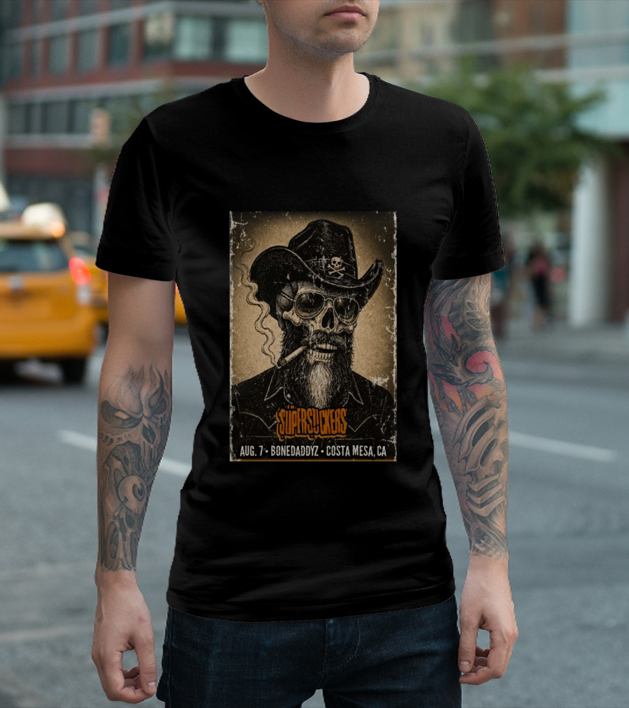 Supersuckers Aug 7 Bonedadydz Costa Mesa CA Cowboy Skull Smoking T-Shirt