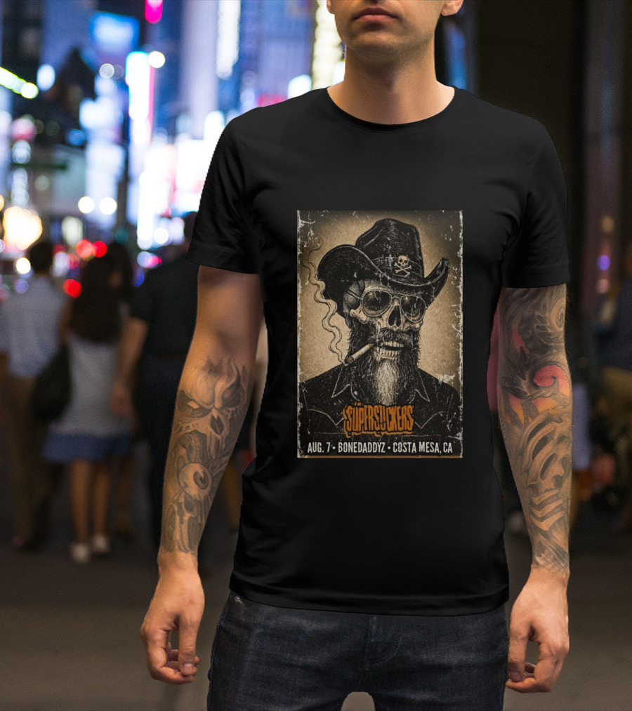 Supersuckers Aug 7 Bonedadydz Costa Mesa CA Cowboy Skull Smoking T-Shirt