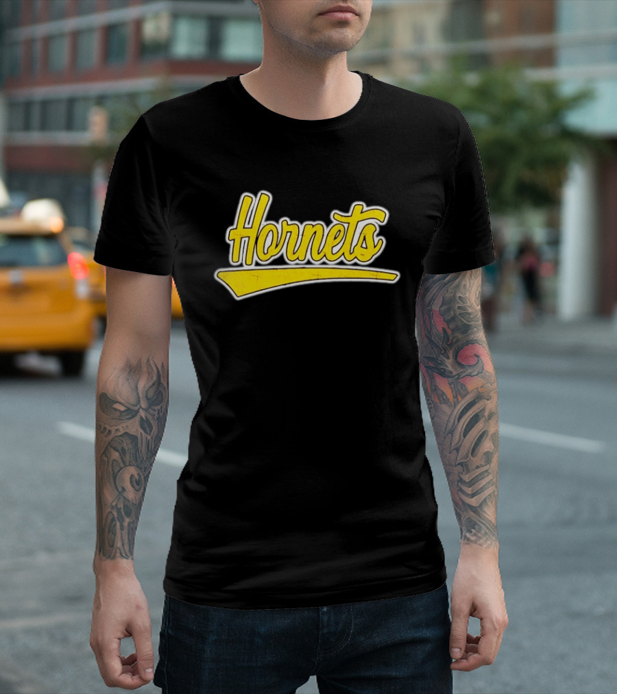 Hornets Team Yellow Text Stylized Font T-Shirt