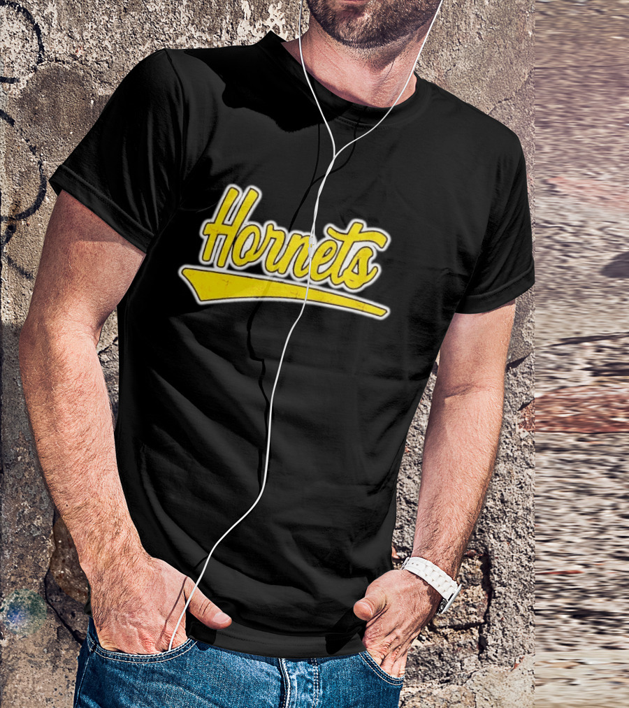 Hornets Team Yellow Text Stylized Font T-Shirt